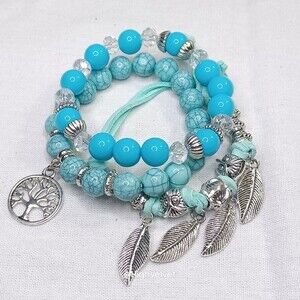 041 Handmade Turquoise Boho Women's Bracelet Multilayer Beads